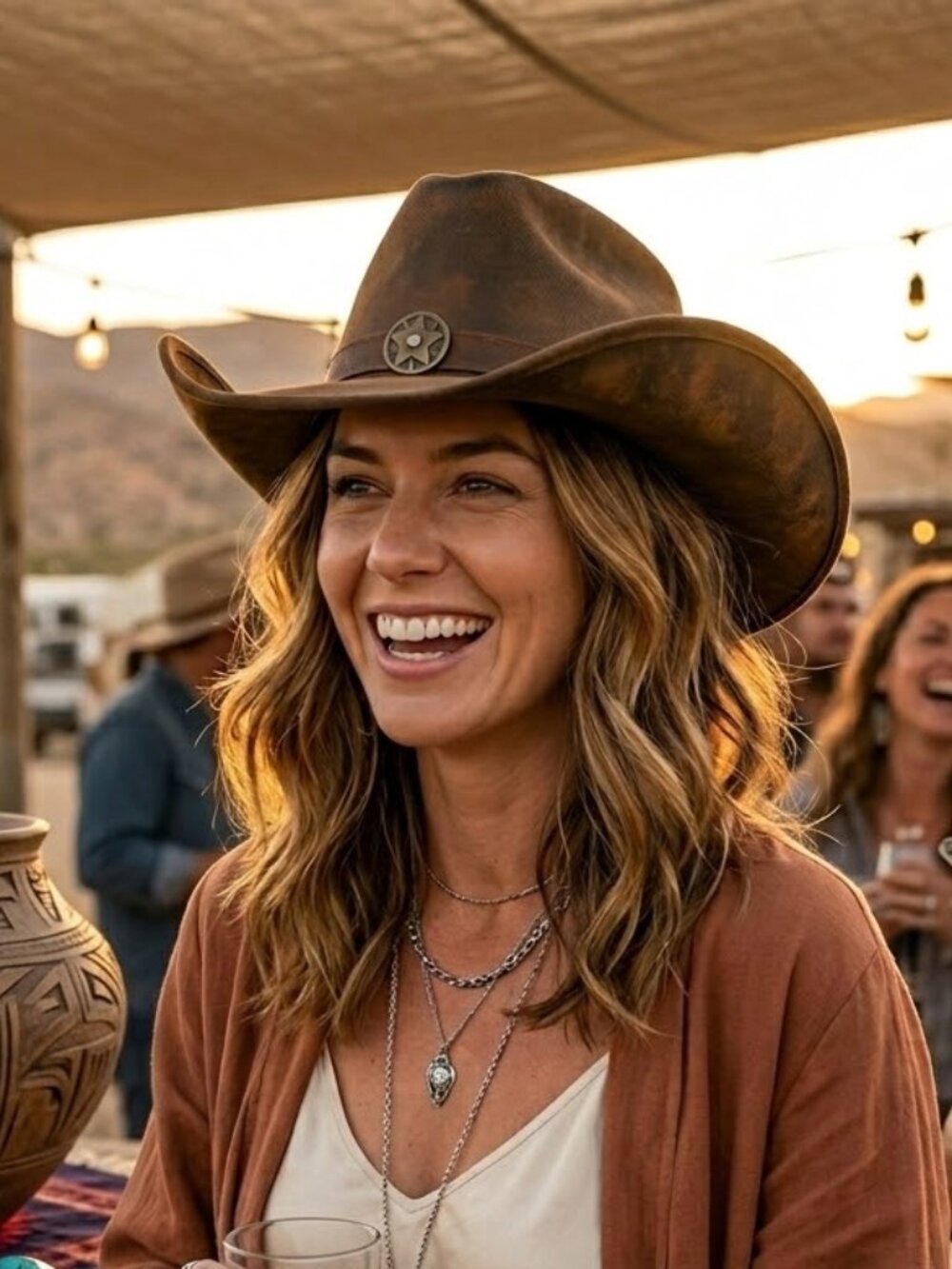 Vintage Distressed Suede Cowboy Hat with Star Concho - Brown Western Festival Ha